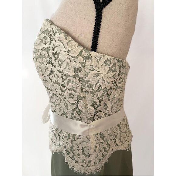 Jim Hjelm Occasions Strapless Lace Dress | Vintage Sage Green - Picture 4 of 14